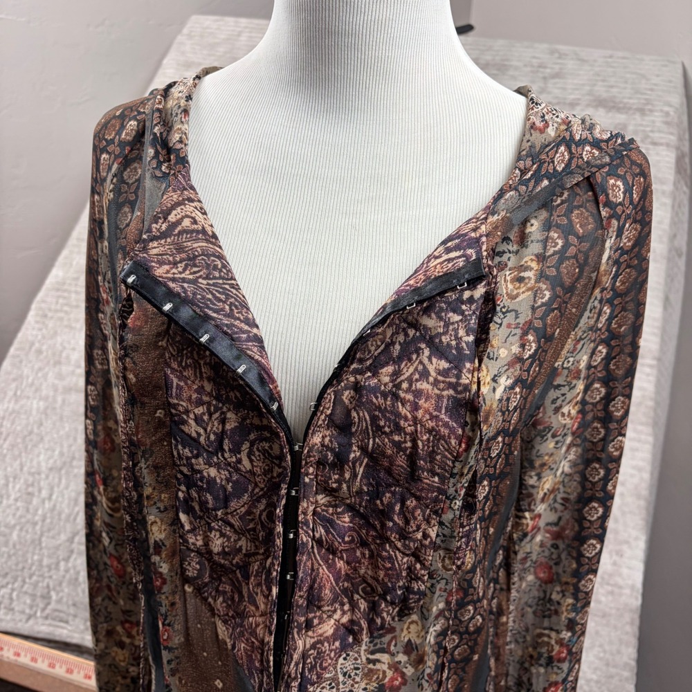 Vtg Sandro Neftis Boho Sheer Hooded Tunic Top Paisley Floral Made in France 1